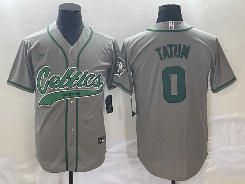 Mens Boston Celtics #0 Jayson Tatum Grey With Patch Stitched Baseball Jersey